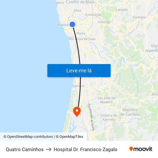 Quatro Caminhos to Hospital Dr. Francisco Zagalo map