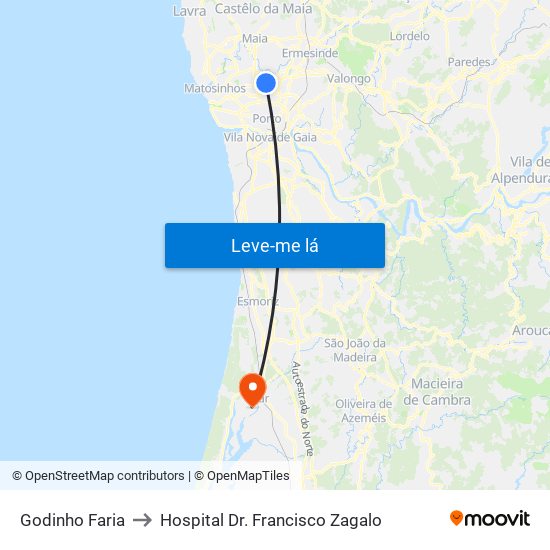 Godinho Faria to Hospital Dr. Francisco Zagalo map