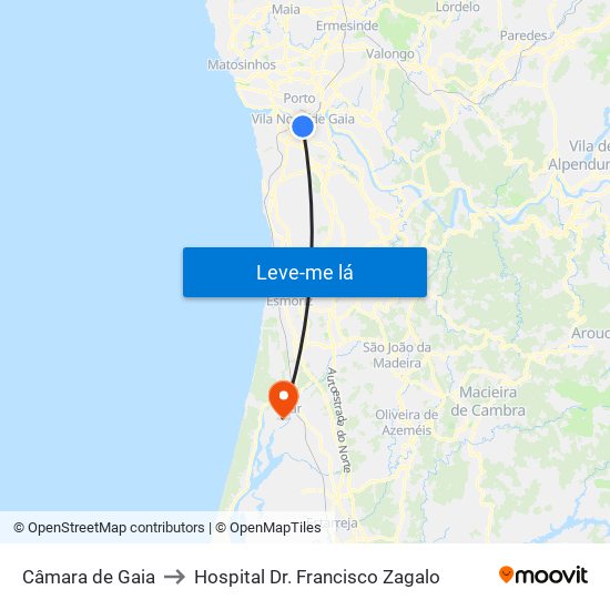 Câmara de Gaia to Hospital Dr. Francisco Zagalo map