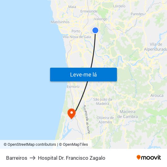 Barreiros to Hospital Dr. Francisco Zagalo map