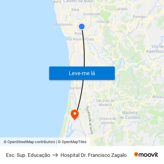 Esc. Sup. Educação to Hospital Dr. Francisco Zagalo map