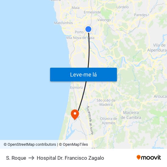 S. Roque to Hospital Dr. Francisco Zagalo map