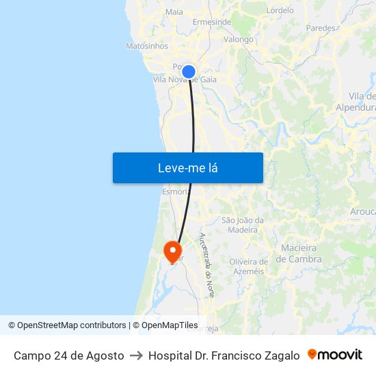 Campo 24 de Agosto to Hospital Dr. Francisco Zagalo map