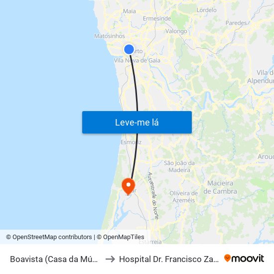 Boavista (Casa da Música) to Hospital Dr. Francisco Zagalo map