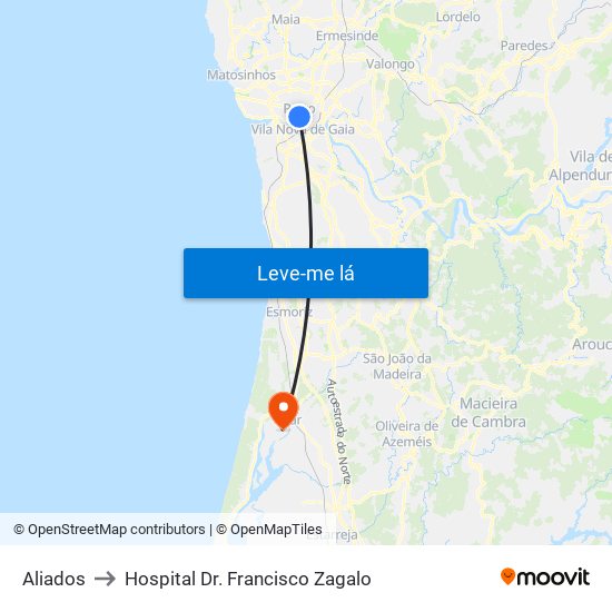 Aliados to Hospital Dr. Francisco Zagalo map