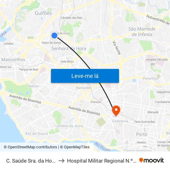 C. Saúde Sra. da Hora to Hospital Militar Regional N.º 1 map