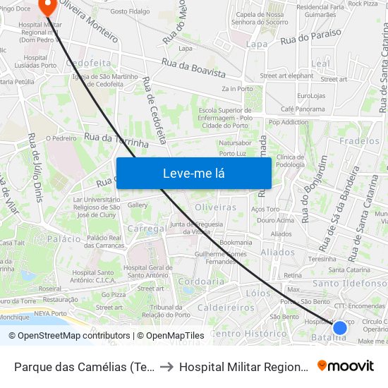 Parque das Camélias (Terminal) to Hospital Militar Regional N.º 1 map
