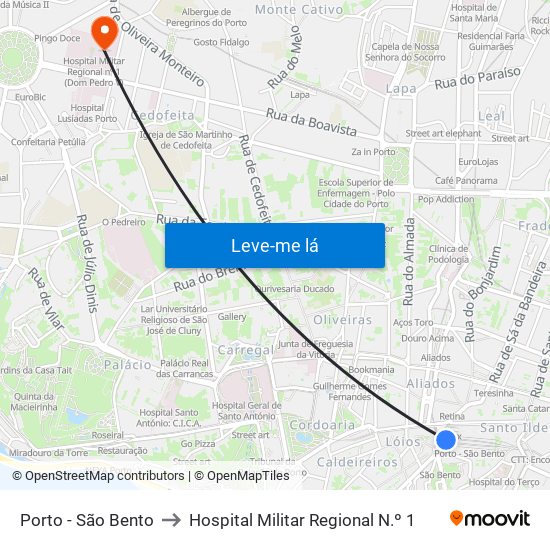 Porto - São Bento to Hospital Militar Regional N.º 1 map