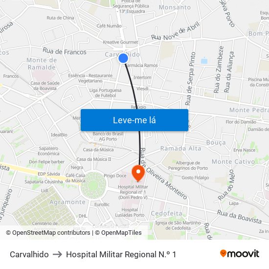 Carvalhido to Hospital Militar Regional N.º 1 map