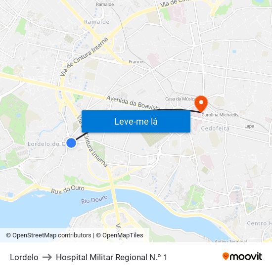 Lordelo to Hospital Militar Regional N.º 1 map