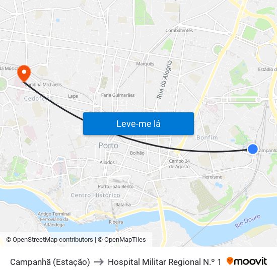 Campanhã (Estação) to Hospital Militar Regional N.º 1 map