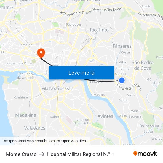 Monte Crasto to Hospital Militar Regional N.º 1 map