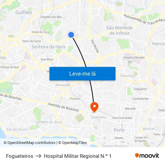 Fogueteiros to Hospital Militar Regional N.º 1 map