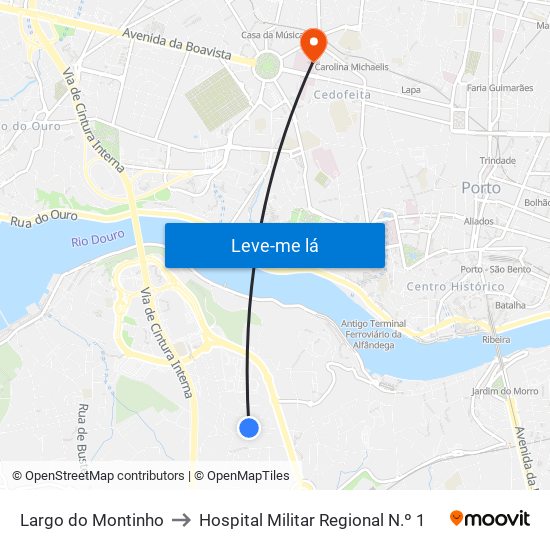Largo do Montinho to Hospital Militar Regional N.º 1 map