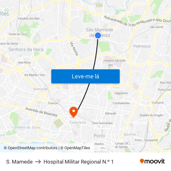 S. Mamede to Hospital Militar Regional N.º 1 map