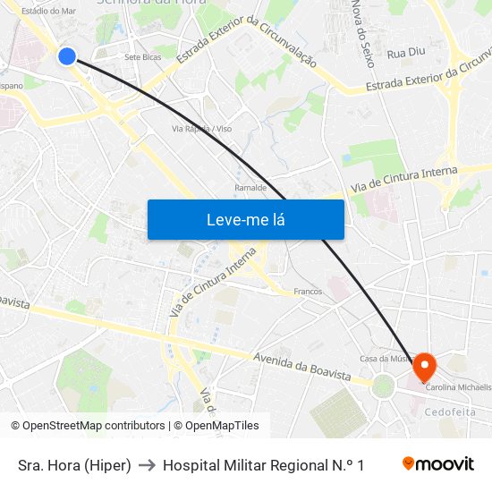 Sra. Hora (Hiper) to Hospital Militar Regional N.º 1 map