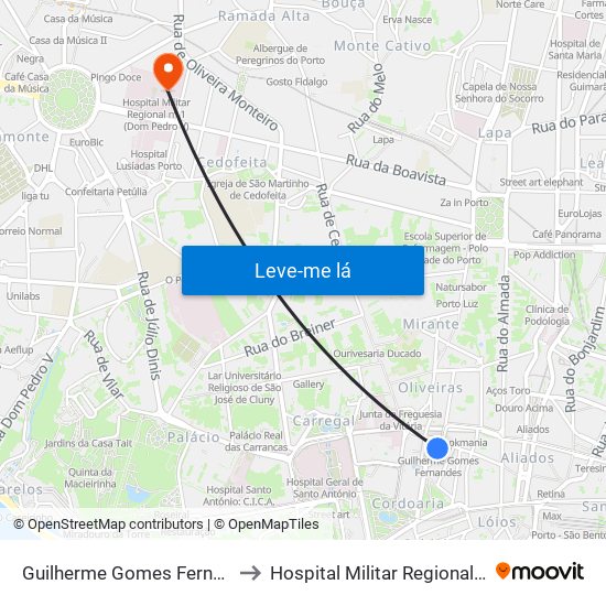 Guilherme Gomes Fernandes to Hospital Militar Regional N.º 1 map