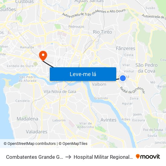 Combatentes Grande Guerra to Hospital Militar Regional N.º 1 map