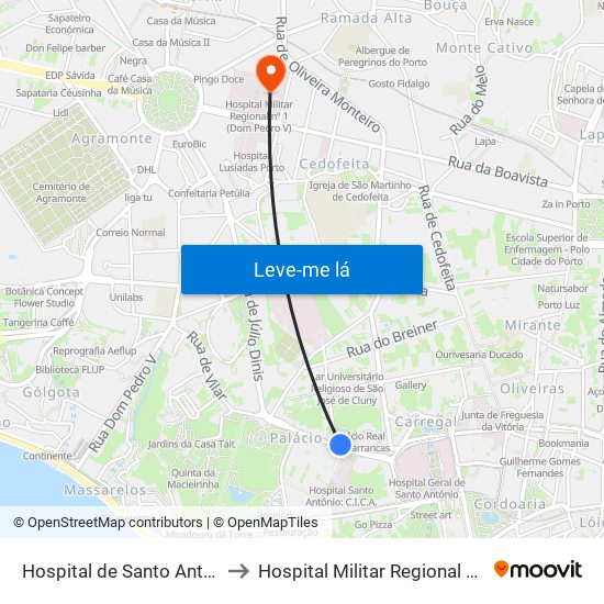 Hospital de Santo António to Hospital Militar Regional N.º 1 map