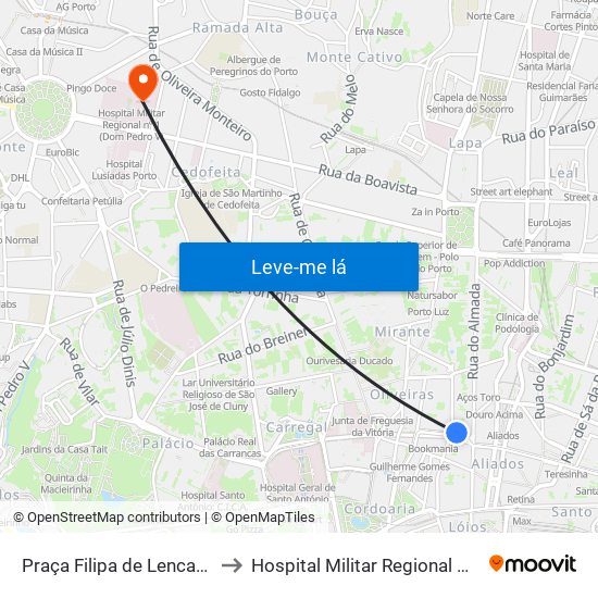 Praça Filipa de Lencastre to Hospital Militar Regional N.º 1 map