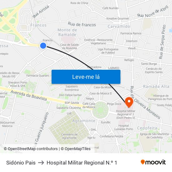 Sidónio Pais to Hospital Militar Regional N.º 1 map