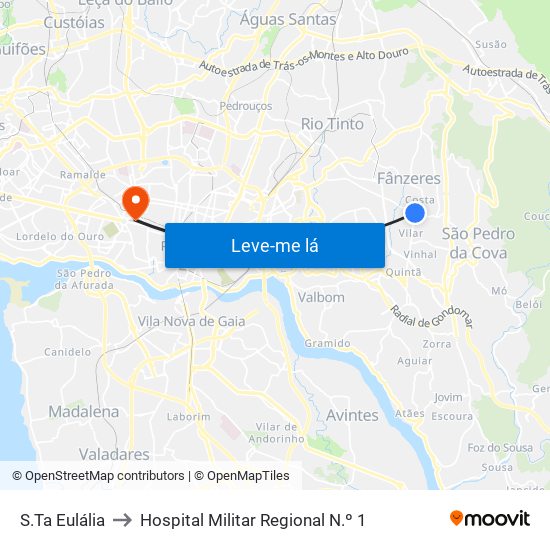 S.Ta Eulália to Hospital Militar Regional N.º 1 map