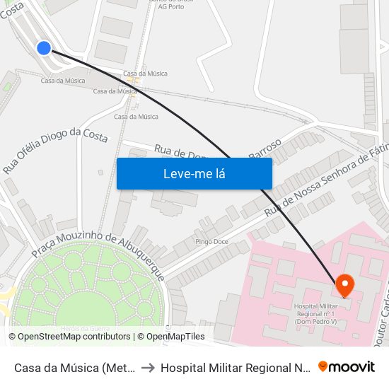 Casa da Música (Metro) to Hospital Militar Regional N.º 1 map
