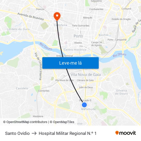 Santo Ovídio to Hospital Militar Regional N.º 1 map