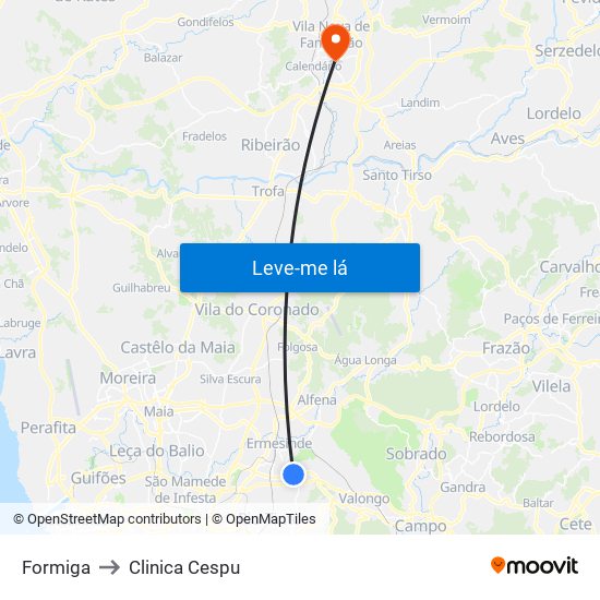 Formiga to Clinica Cespu map