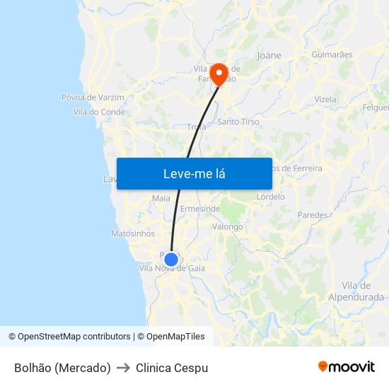 Bolhão (Mercado) to Clinica Cespu map