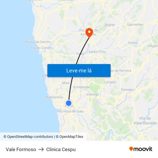 Vale Formoso to Clinica Cespu map