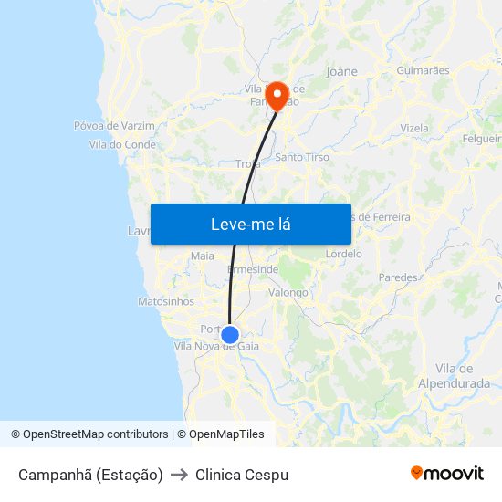 Campanhã (Estação) to Clinica Cespu map
