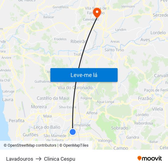 Lavadouros to Clinica Cespu map