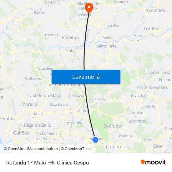 Rotunda 1º Maio to Clinica Cespu map