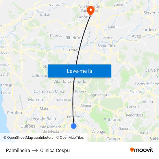 Palmilheira to Clinica Cespu map