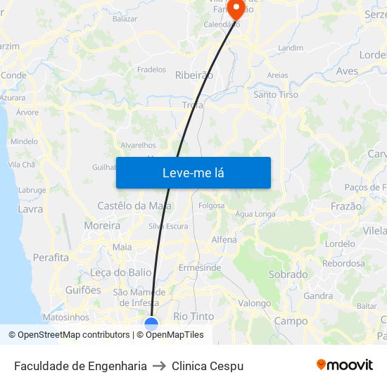 Faculdade de Engenharia to Clinica Cespu map