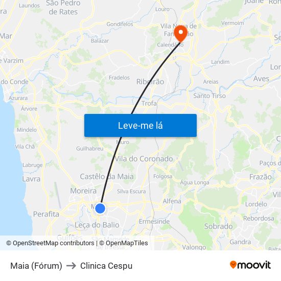 Maia (Fórum) to Clinica Cespu map