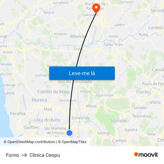 Forno to Clinica Cespu map