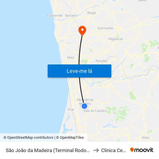 São João da Madeira (Terminal Rodoviário) to Clinica Cespu map
