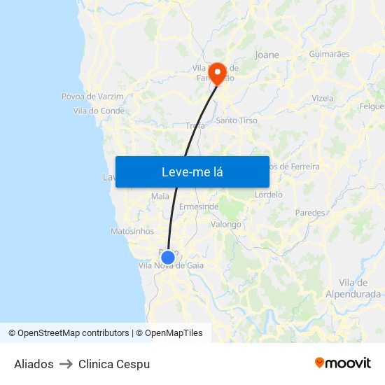 Aliados to Clinica Cespu map