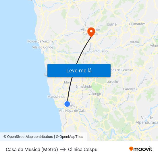Casa da Música (Metro) to Clinica Cespu map