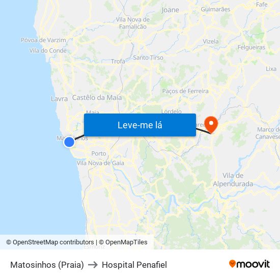 Matosinhos (Praia) to Hospital Penafiel map