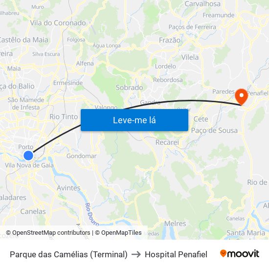 Parque das Camélias (Terminal) to Hospital Penafiel map