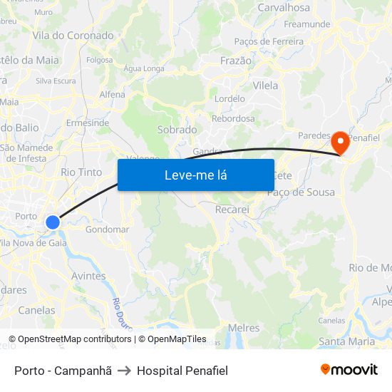Porto - Campanhã to Hospital Penafiel map