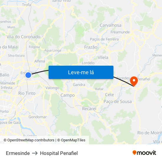 Ermesinde to Hospital Penafiel map