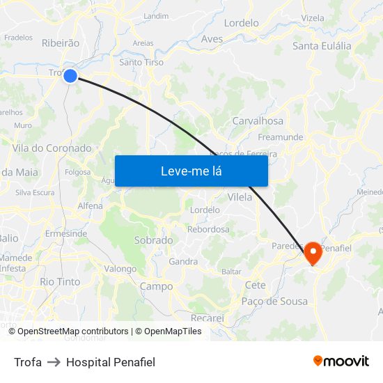 Trofa to Hospital Penafiel map