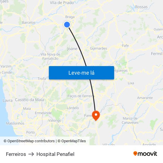 Ferreiros to Hospital Penafiel map