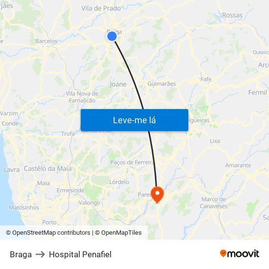 Braga to Hospital Penafiel map