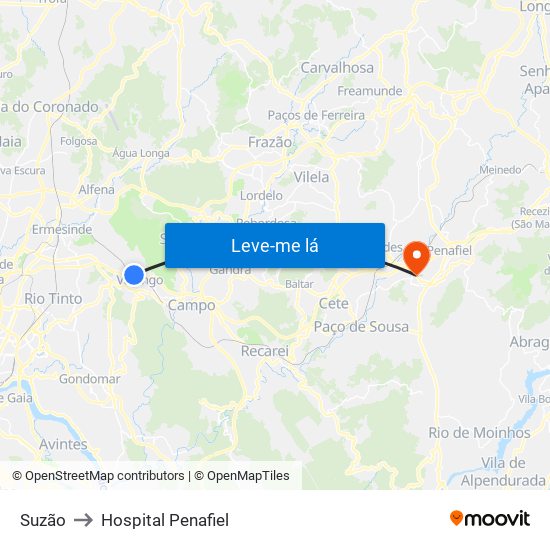 Suzão to Hospital Penafiel map