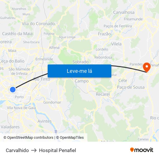 Carvalhido to Hospital Penafiel map